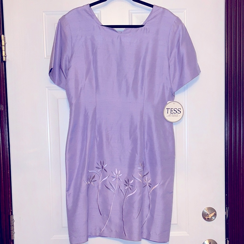 Tess Silk Floral Embroidered Dress 12 Shimmer Formal Wedding Classic Timeless
